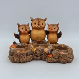 Yankee Candle Triple Owl Tealight Candle Holder 2012 Woodland Fall Autumn